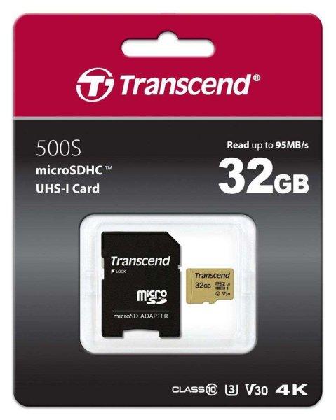 Transcend 32GB microSDHC Class 10 UHS-I U1 memóriakártya + adapter