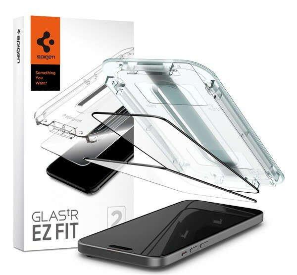 Spigen Glas.tR EZ Fit iPhone 15, Tempered kijelzővédő fólia, fekete (2db)