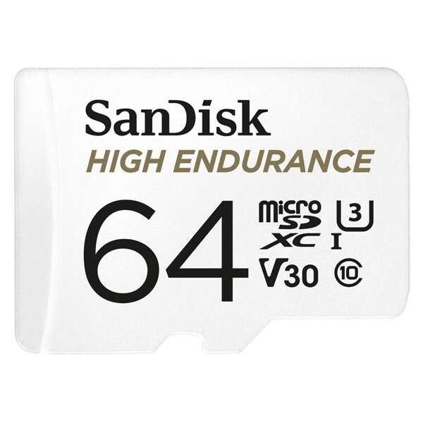 SanDisk MicroSD kártya, 64GB microSDXC High Endurance (100 MB/s, Class 10 U3,
V30) + adapter