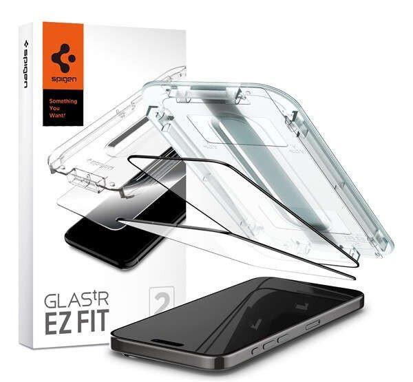 Spigen Glas.tR EZ Fit iPhone 15 Pro, Tempered kijelzővédő fólia, fekete
(2db)