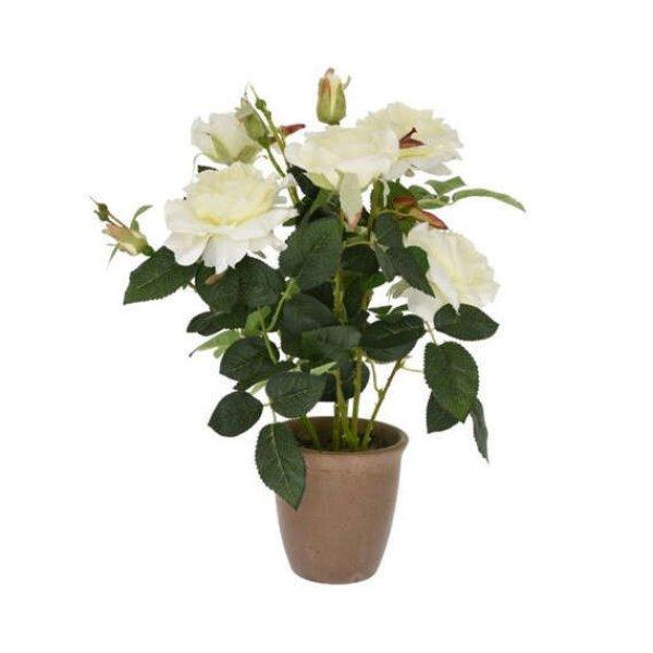 Selyemvirág rózsa kerámia kaspó fehér 45cm
