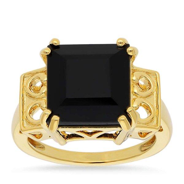 Arannyal Bevont Ezüst Gyűrű Fekete Onixszal, Méret: 59-58