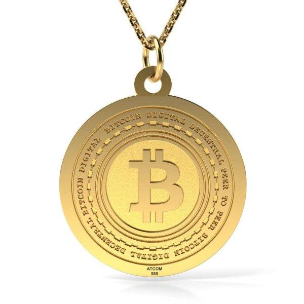 Bitcoin minta sárga arany nyaklánc