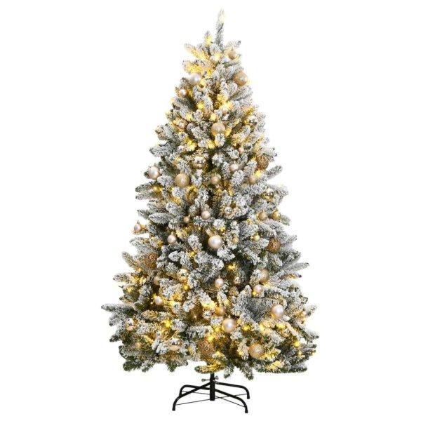 vidaXL csuklópántos műkarácsonyfa 300 LED-del és gömbökkel 180 cm