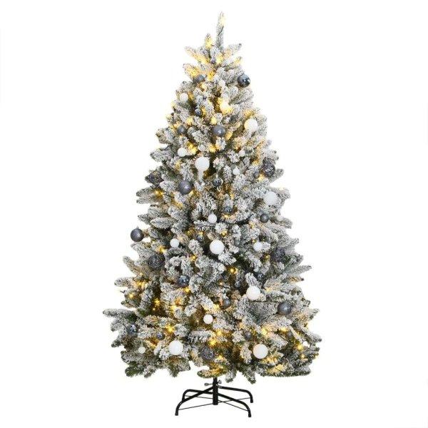 vidaXL csuklópántos műkarácsonyfa 300 LED-del és gömbökkel 180 cm