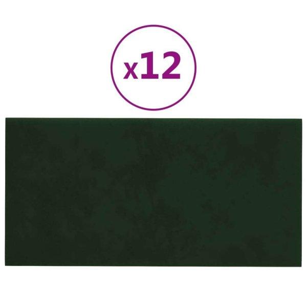 12 db sötétzöld bársony fali panel 30 x 15 cm 0,54 m²