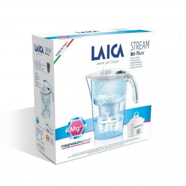 LAICA STREAM LINE fehér vízszűrő kancsó mechanikus kijelzővel és 1 db
magnezium active bi-flux szűrőbetéttel