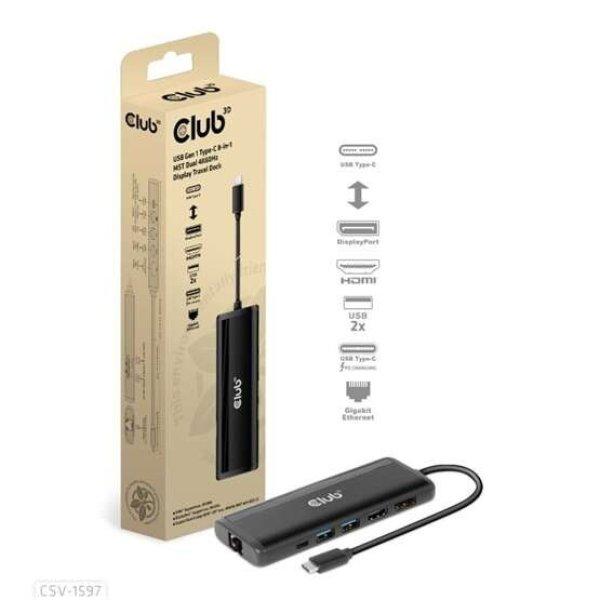 DOC Club3D USB Gen 1 Type-C 8-in-1 MST Dual 4K60Hz Display Travel Dock -
Dokkoló
