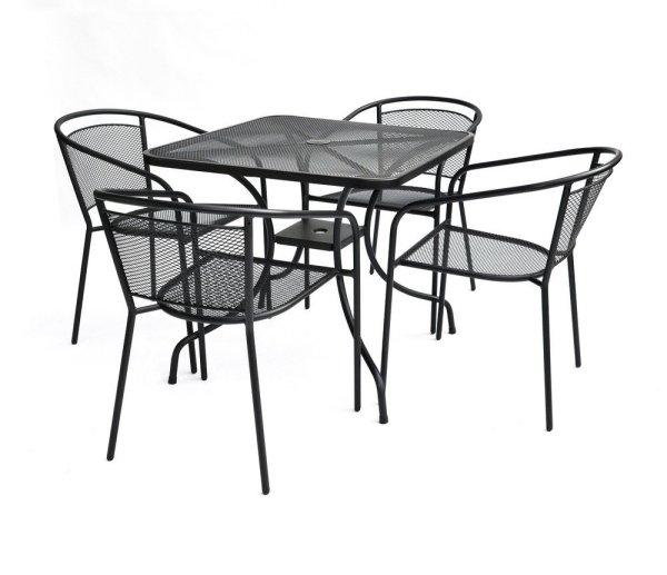 ZWMT-80 SET fém kerti asztal napernyőlyukkal, 4 db székkel - fekete