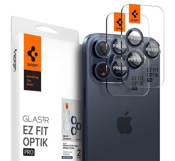 Spigen Glas.tR EZ Fit Optik Pro Apple iPhone 15 Pro/ iPhone 15 Pro Max, Tempered
kameravédő fólia, kék titánium (2db)