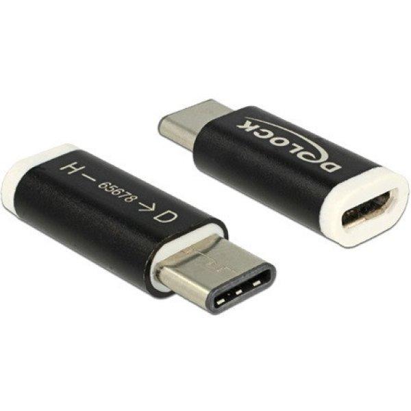Delock USB-C -> USB-B 2.0 micro M/F adapter fekete