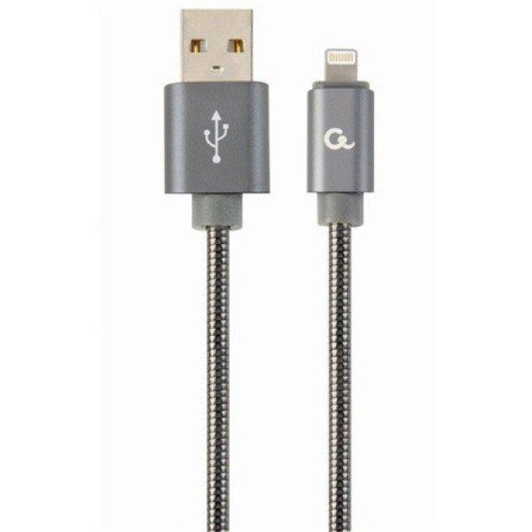 Gembird USB-A 2.0 -> Lightning M/M adatkábel 2m szürke Premium spiral metal