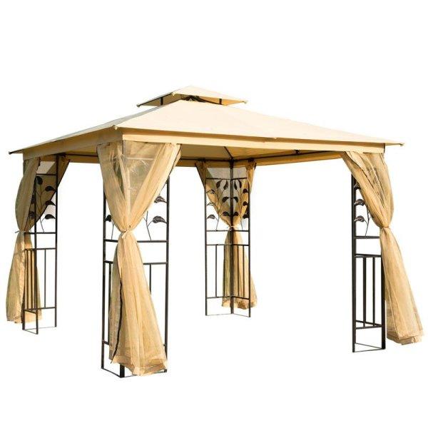 Luxus pavilon pergola 300x300x280 cm  kerti sátor dupla tetővel
szúnyoghálóval   bézs fekete