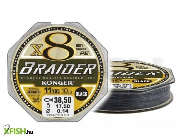 Konger Braider X8 Black Fonott Előkezsinór 10m 0,16mm 18,8Kg