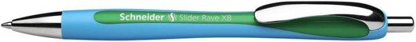 Golyóstoll, 0,7 mm, nyomógombos, SCHNEIDER "Slider Rave XB", zöld