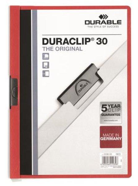 Gyorsfűző, klipes, A4, DURABLE "DURACLIP® 30", piros