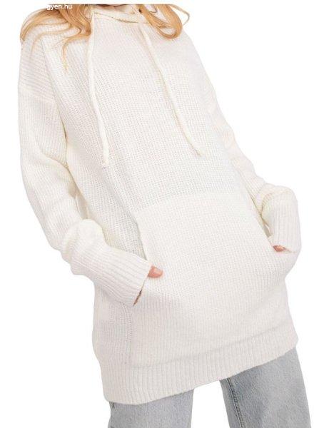 Krémszínű hosszú pulóver kapucnival