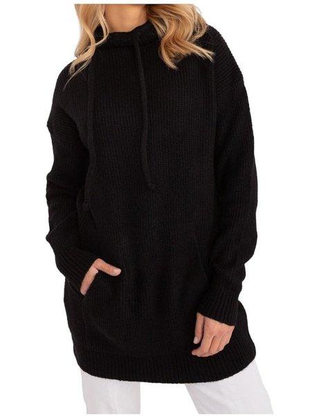fekete hosszú pulóver kapucnival