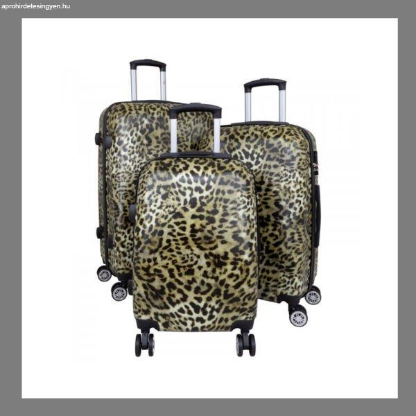 Kemény falú 3 részes leopárd mintás bőrönd 36337