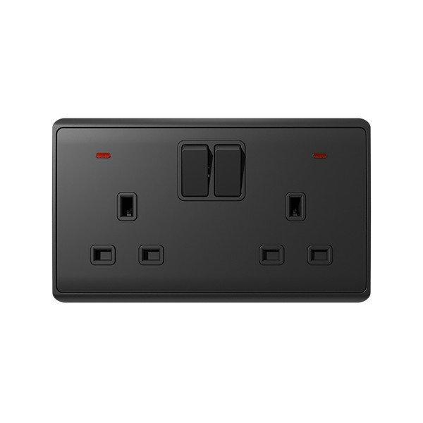 LONDON DOUBLE SOCKET WITH 2P BUTTON SWITCH NEON AN