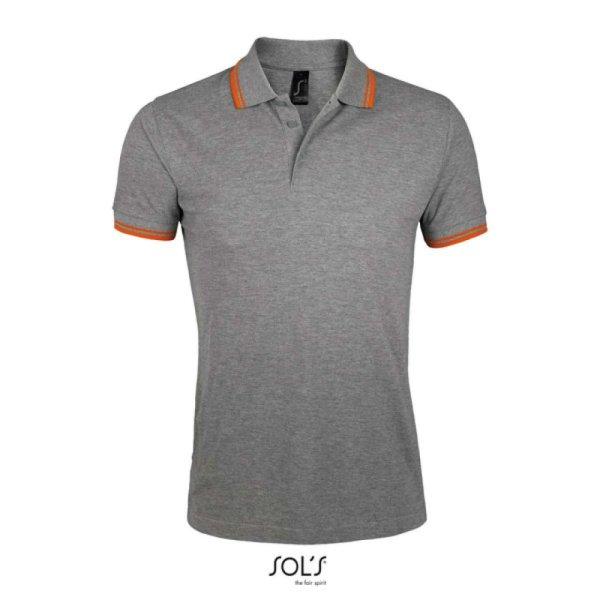 PASADENA férfi galléros póló kontrasztos csíkokkal, SOL'S SO00577,
Grey Melange/Orange-2XL