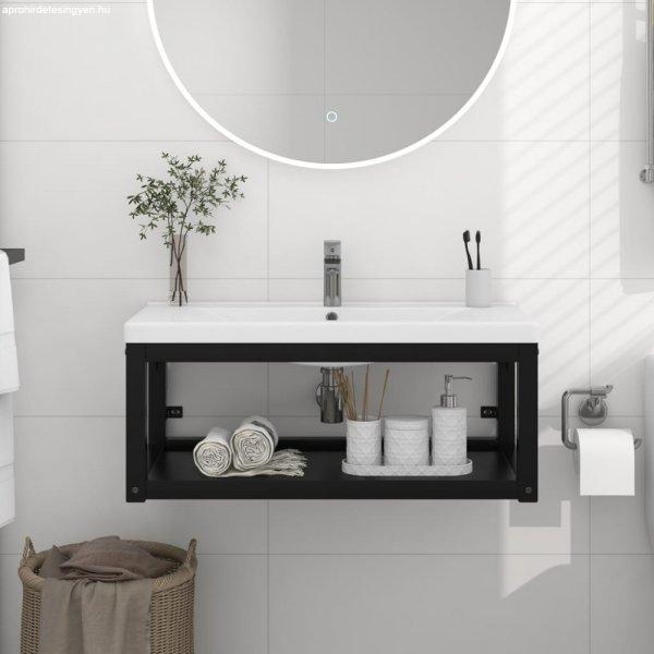 Fekete vas fürdőszobai fali mosdókagylókeret 79 x 38 x 31 cm