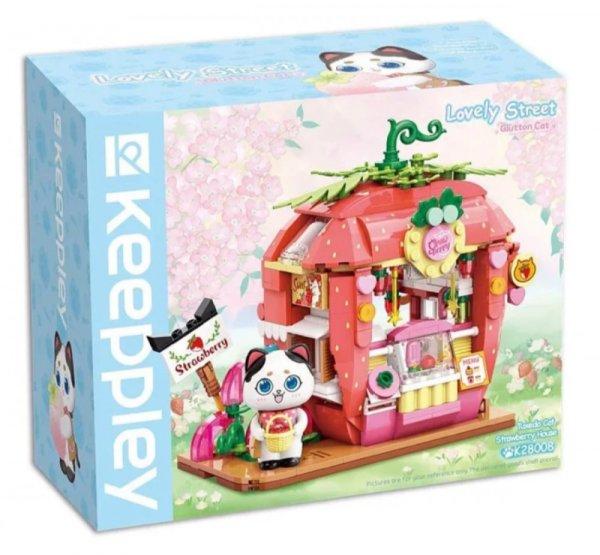 QMAN® K28008 Keeppley készségfejlesztő építőjáték lányoknak 350 db
építőkocka - Tuxedo macska eper háza