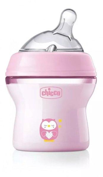 Chicco NaturalFeeling 150 ml cumisüveg újszülöttkorra 0+ rózsaszín bagoly
