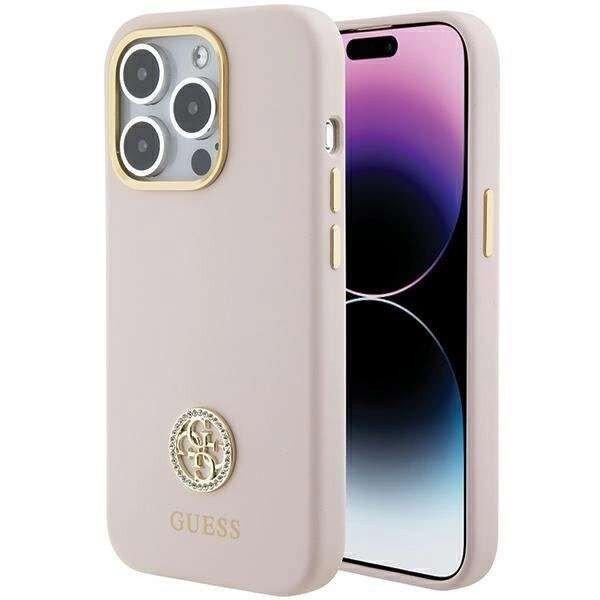 Guess Silicone Logo Strass tok iPhone 15 Pro - világos rózsaszín
