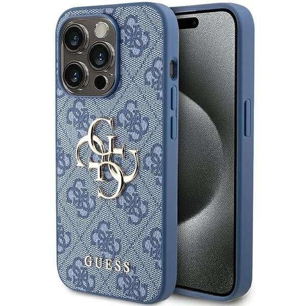 Guess 4G nagy fém logós tok iPhone 15 Pro - kék