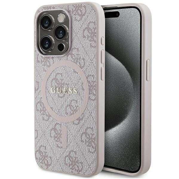 Guess 4G Collection bőr fém logós MagSafe tok iPhone 14 Pro Max - rózsaszín