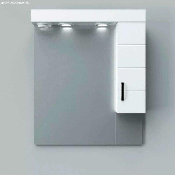 MART 55 cm széles fürdőszobai tükrös szekrény, fényes fehér, fekete
kiegészítőkkel és beépített LED világítással