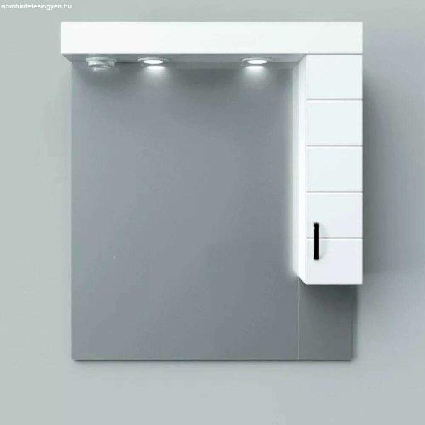 HD MART 75 cm széles fürdőszobai tükrös szekrény, fényes fehér, fekete
kiegészítőkkel és beépített LED világítással