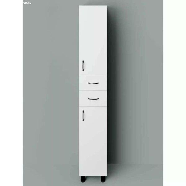 HD STANDARD 30 cm széles polcos álló fürdőszobai magas szekrény, fényes
fehér, fekete kiegészítőkkel, 2 ajtóval és 2 fiókkal