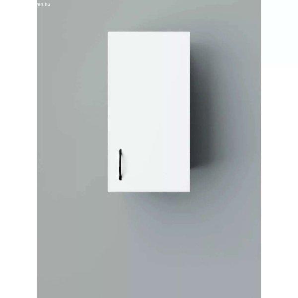 STANDARD 30 cm széles polcos fürdőszobai fali szekrény, fényes fehér,
fekete kiegészítőkkel, 1 ajtóval