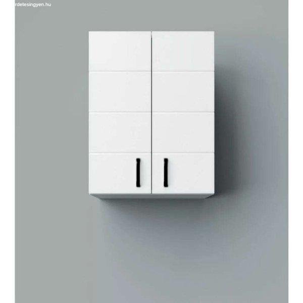 HD MART 45 cm széles polcos fürdőszobai fali szekrény, fényes fehér,
fekete kiegészítőkkel, 2 soft close ajtóval