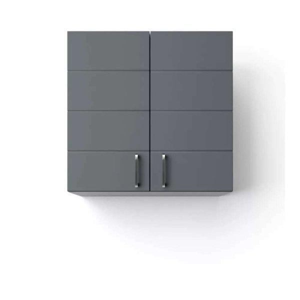 MART 60 cm széles polcos fürdőszobai fali szekrény, sötét szürke, króm
kiegészítőkkel, 2 soft close ajtóval