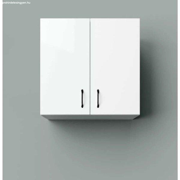 HD STANDARD 60 cm széles polcos fürdőszobai fali szekrény, fényes fehér,
fekete kiegészítőkkel, 2 ajtóval