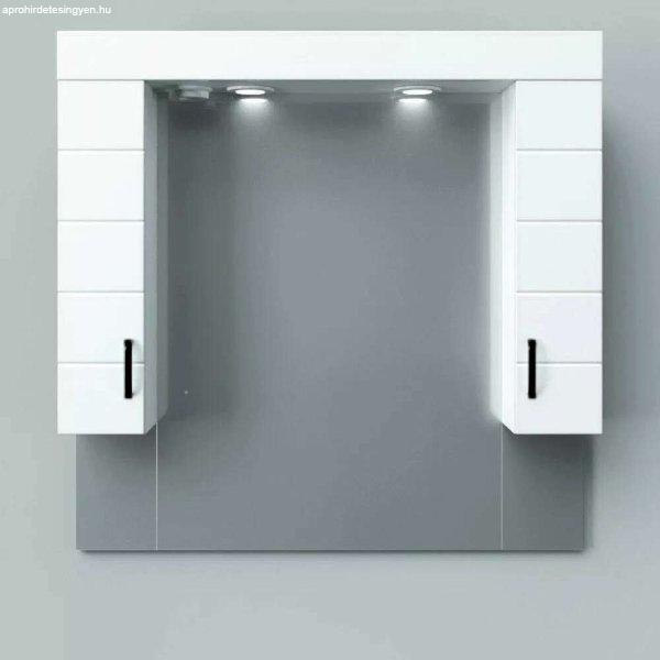 HD MART 100 cm széles fürdőszobai tükrös szekrény, fényes fehér, fekete
kiegészítőkkel és és beépített LED világítással