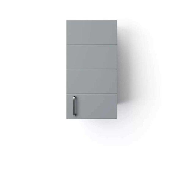 HD MART 30 cm széles polcos fürdőszobai fali szekrény, világos szürke,
króm kiegészítőkkel, 1 soft close ajtóval