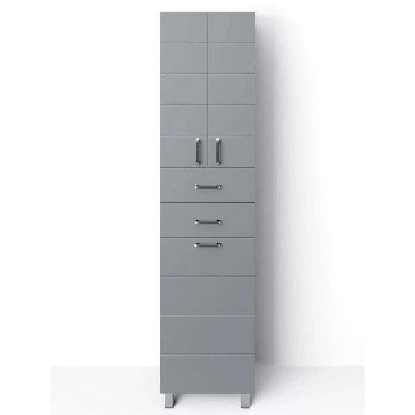 HD MART 45 cm széles szennyestartós álló fürdőszobai magas szekrény,
világos szürke, króm kiegészítőkkel, 2 soft close ajtóval, 2 fiókkal és
szenyestartóval