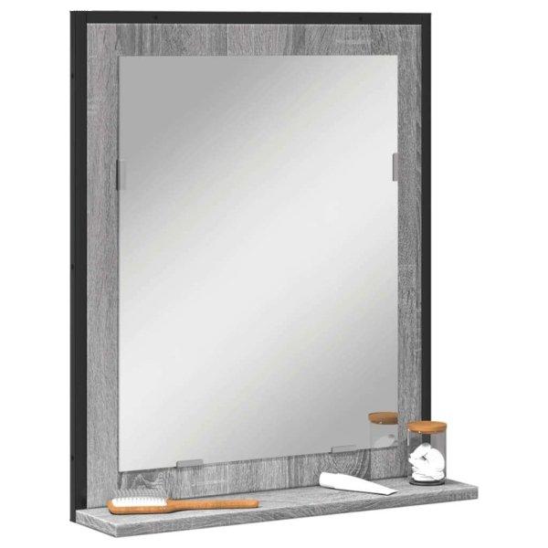 vidaXL szürke sonoma szerelt fa fürdőszobai tükör polccal 50x12x60 cm
