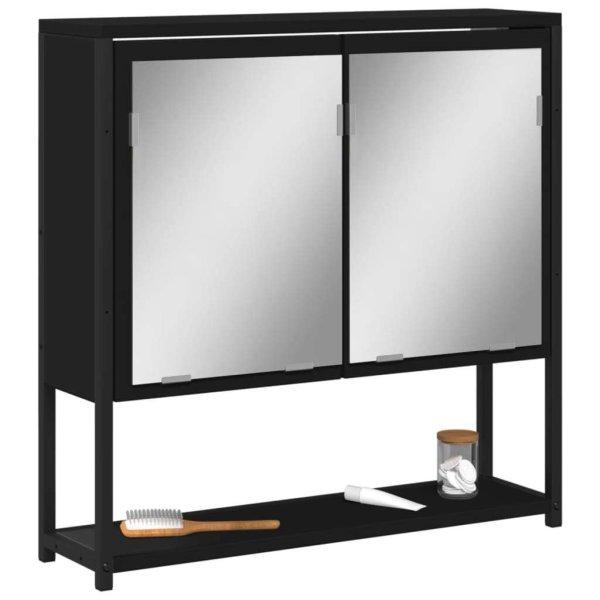 vidaXL fekete forgácslap fürdőszobai tükör 60 x 16 x 60 cm