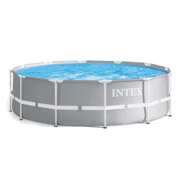 INTEX 26716 fémvázas kerti medence papírszűrős vízforgatóval, létrával,
366x99cm, 8592 l, szürke-fehér