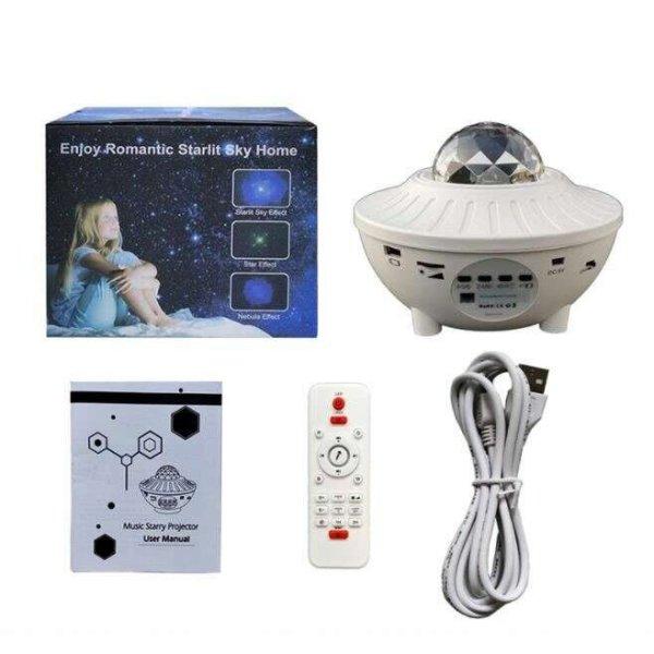 Éjjelilámpa projektorral, LED, távirányító, bluetooth, 4 szín, USB
töltés, fehér, 12.3x16.4 cm