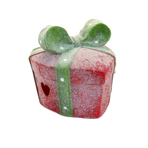 Karácsonyi dekoráció, ajándék masnival, szívvel, piros és zöld, LED,
3xAA, 28x28x27 cm
