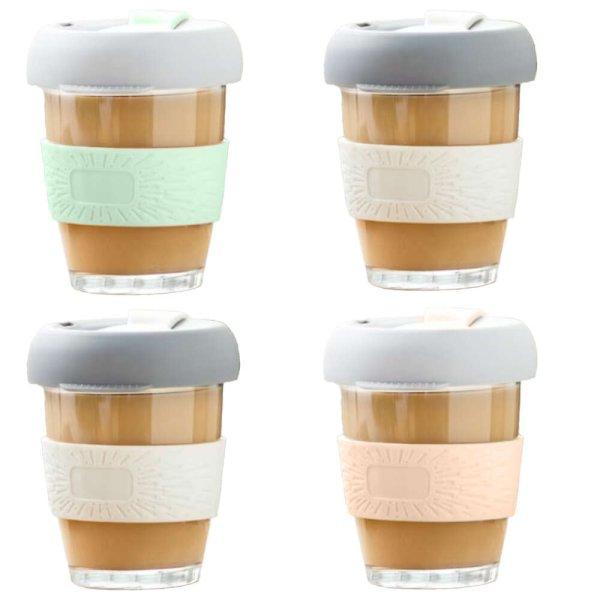 4 kávés/teáspohár készlet, Quasar &Co.®, To Go modell, hővédelemmel és
szilikon fedéllel, üveg, 4x320 ml, többszínű