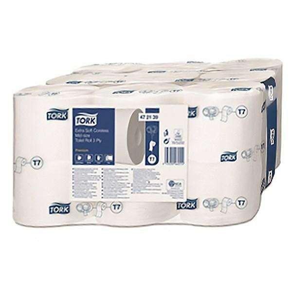 Toalettpapír belsőmag nélküli TORK Extra Soft Midi-size Premium T7 3
rétegű fehér