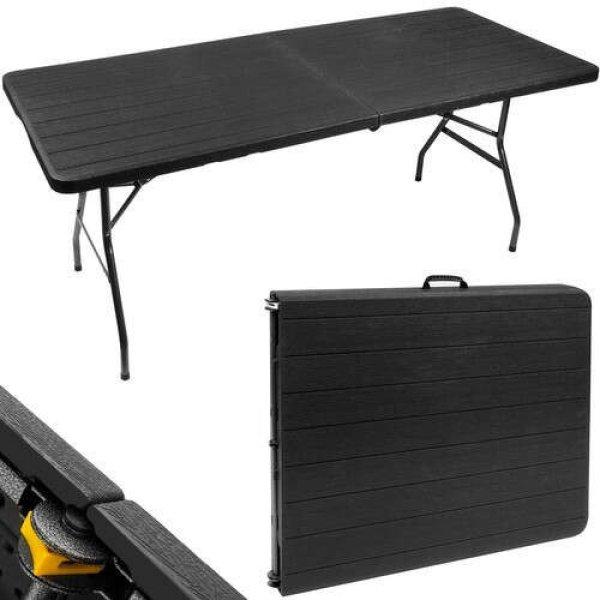 Összecsukható kemping asztal, fekete, összecsukható praktikus bőrőndben,
180x74x74 cm