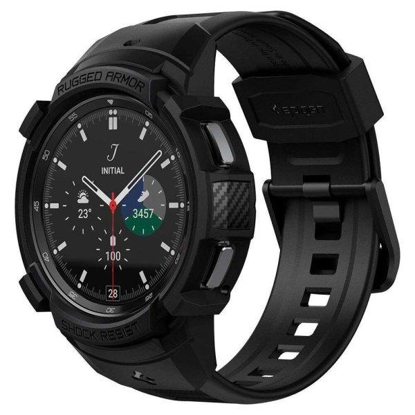 Samsung Galaxy Watch 4 Classic (46mm) SM-R890, Szilikon védőkeret,
ütésálló, szíjjal, Spigen Rugged Armor Pro, fekete